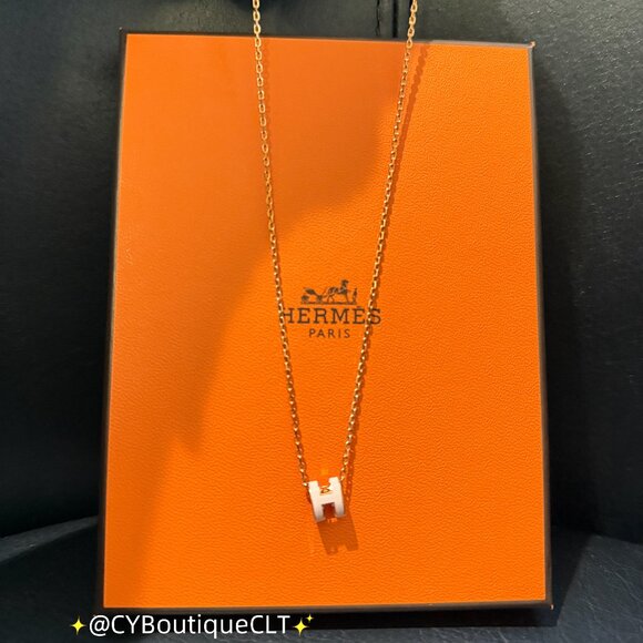 Hermès Mini Pop H Pendant Rose Dragee w Rose Gold Chain - Picture 8 of 9